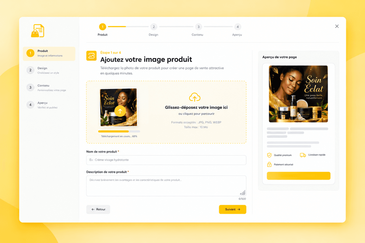 Sales page generation interface